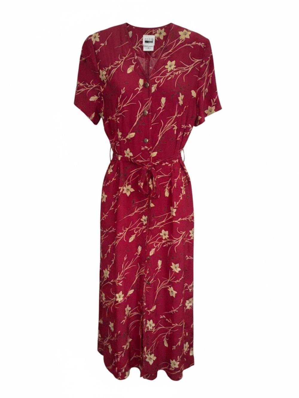 Leslie Fay Wine Floral Button-Front Midi Dress